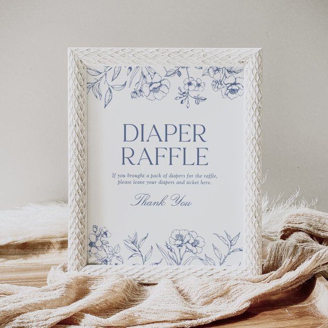 Blue Floral Chinoiserie Baby Shower Diaper Raffle Poster (Creator Uploaded)