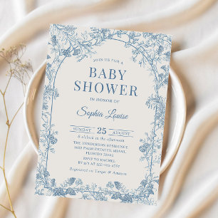 Blue Floral Chinoiserie Baby Shower Invitation