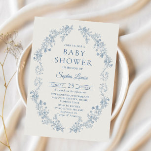 Blue Floral Chinoiserie Baby Shower Invitation
