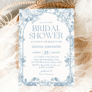 Blue Floral Chinoiserie Bridal Shower Invitation