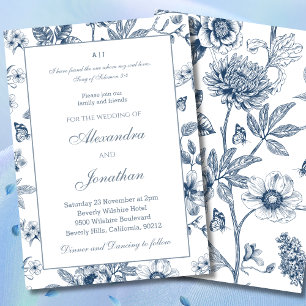 Blue Floral Chinoiserie Christian Wedding  Invitation