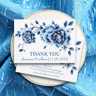 Blue floral Chinoiserie peonies wedding Thank You Card