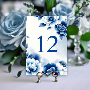 Blue floral Chinoiserie watercolor wash wedding Table Number