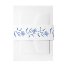 Blue Floral Chinoiserie Wedding Invite Belly Band