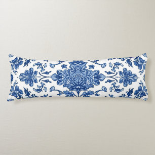 Blue Floral Chinoiserie White Watercolor Body Cushion