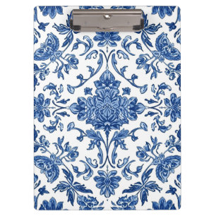 Blue Floral Chinoiserie White Watercolor Clipboard