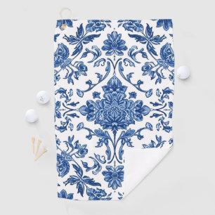 Blue Floral Chinoiserie White Watercolor Golf Towel
