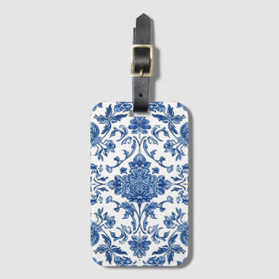 Blue Floral Chinoiserie White Watercolor Luggage Tag