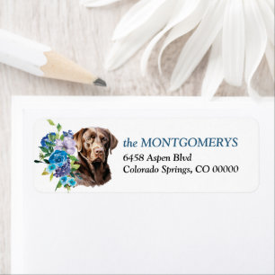Blue Floral Chocolate Lab Dog Return Address Label