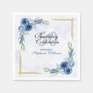 Blue Floral Classic Elegant Women's 50th Birthday Napkin