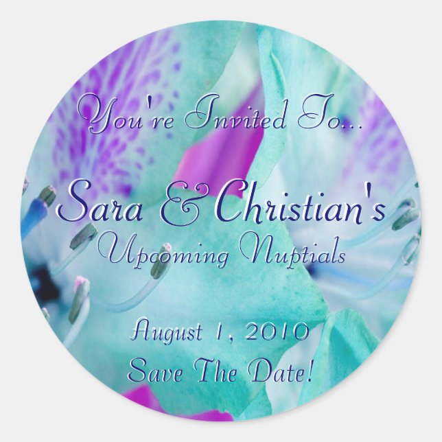 Blue Floral Classic Round Sticker (Front)