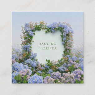 Blue Floral Cluster Geometric Frame Whimsical Square Business Card