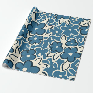 Blue Floral Cluster Wrapping Paper