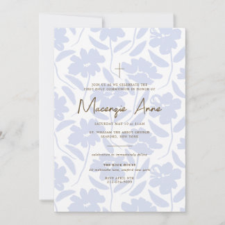 Blue Floral Communion Invitation