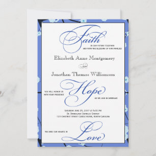 Blue Floral Contemporary Christian Wedding Invitation