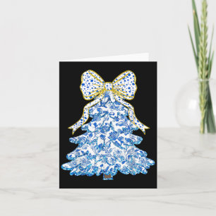 Blue Floral Coquette Bow Christmas Tree Chinoiseri Card