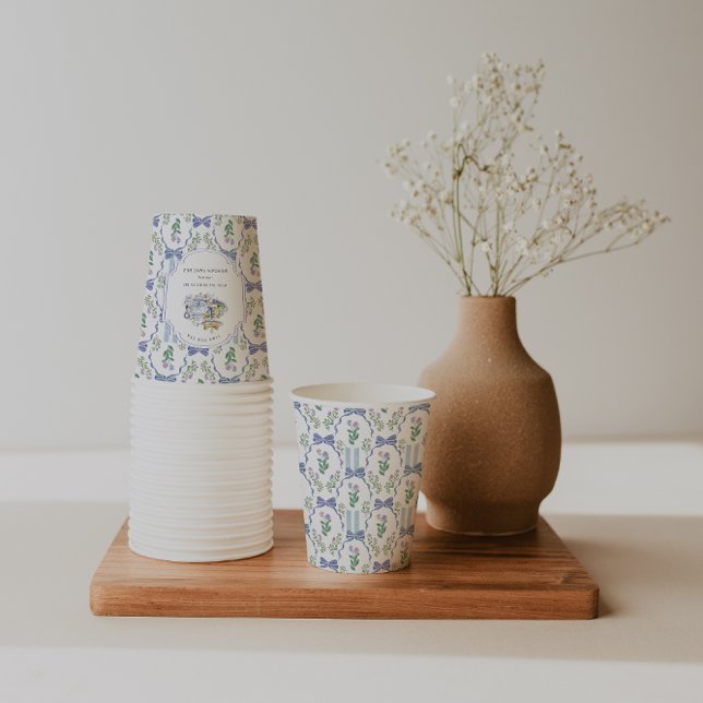 Blue Floral Coquette Tea Party Bridal Shower Paper Cups (Creator Uploaded)