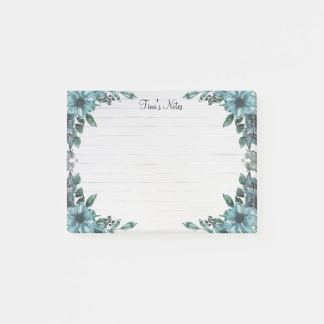 Blue Floral Corners Post-it Notes (Front)