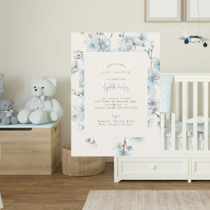 Blue Floral Cream Baby Shower  Invitation