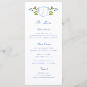 Blue Floral Crest Wedding Menu