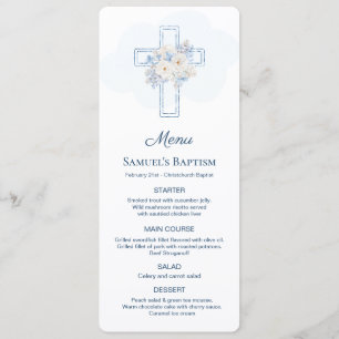 Blue Floral Cross Baptism Menu