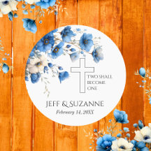Blue Floral Cross Two Become One Wedding 