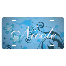 Blue Floral Custom License Plate
