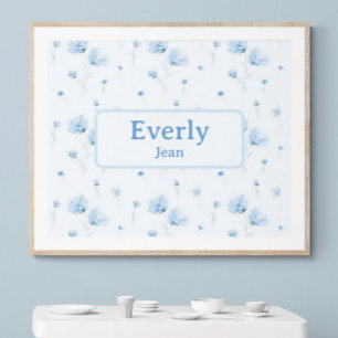 Blue Floral Custom Name Decor Baby Nursery