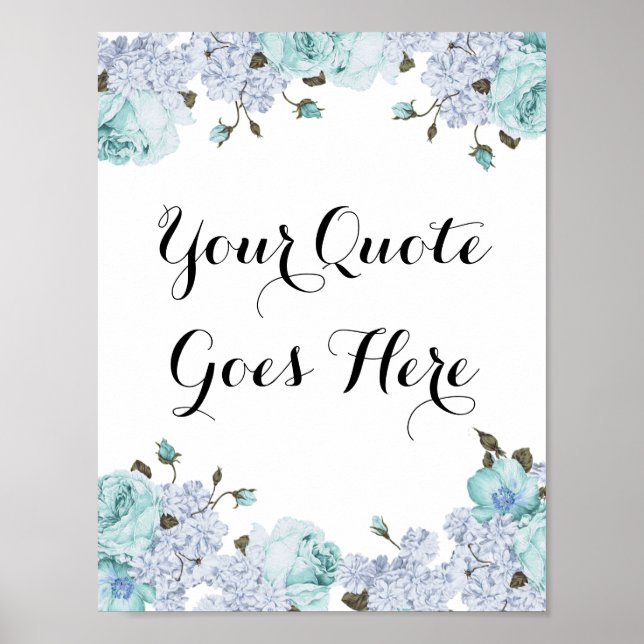 Blue Floral Customisable Poster Print (Front)