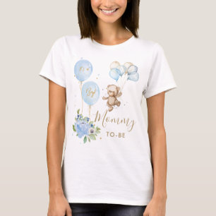 Blue Floral Cute Bear Boy Baby Shower Mummy to be  T-Shirt