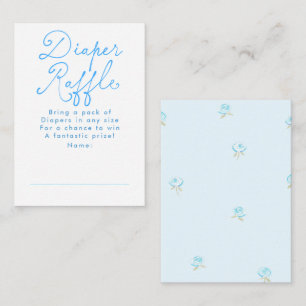 Blue Floral Cute Diaper Raffle Baby Shower Tickets Enclosure Card
