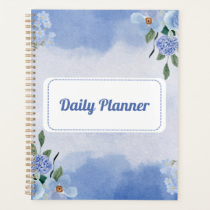 Blue floral daily planner with watercolor 