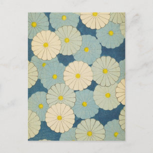 Blue Floral Daisies Japanese Design Postcard