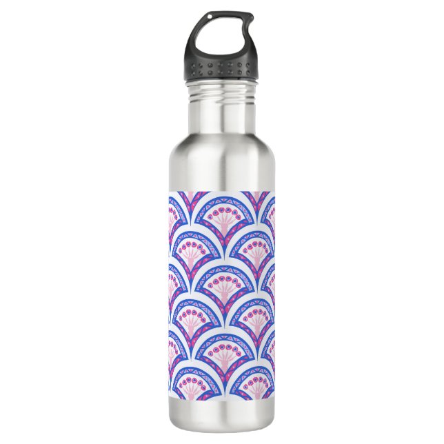 blue floral damask pattern  710 ml water bottle (Front)
