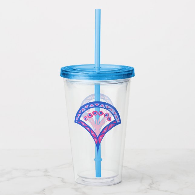 blue floral damask pattern  acrylic tumbler (Front)