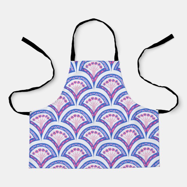 blue floral damask pattern  apron (Front)