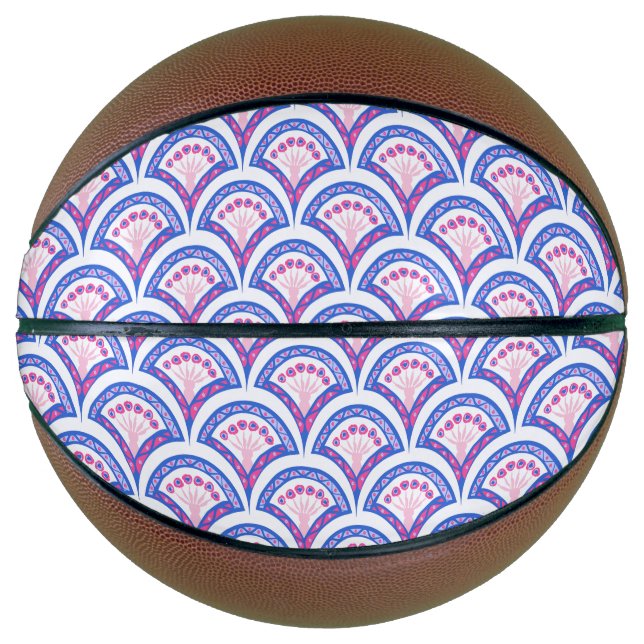 blue floral damask pattern  basketball (Front)