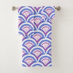 blue floral damask pattern bath towel set