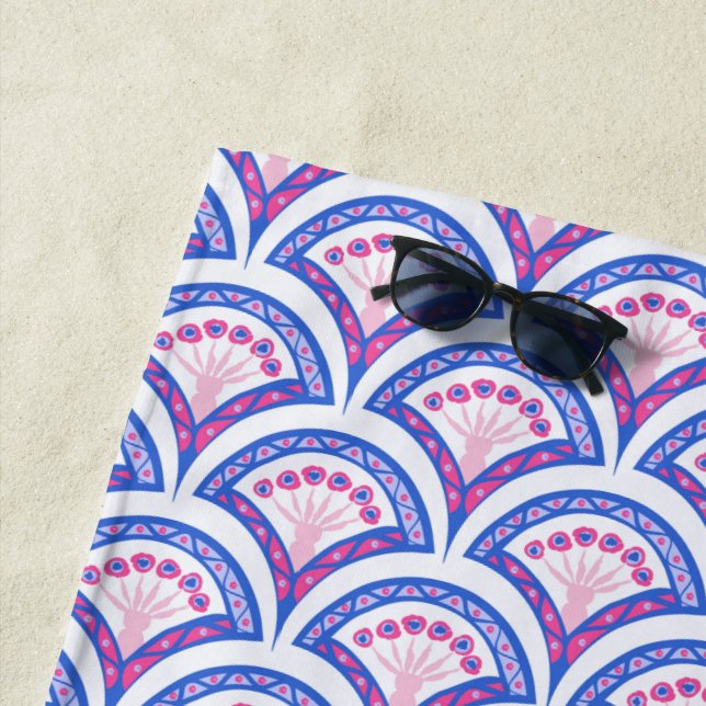 blue floral damask pattern  beach towel (In Situ)