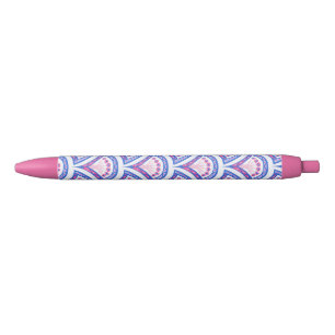 blue floral damask pattern black ink pen