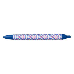 blue floral damask pattern  black ink pen