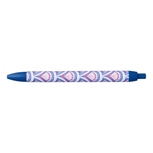 blue floral damask pattern  black ink pen (Front)