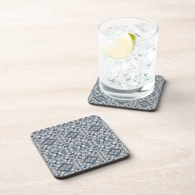 Blue Floral Damask Pattern Blanket Coaster (Right Side)