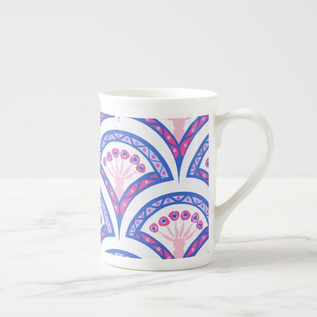 blue floral damask pattern  bone china mug (Right)