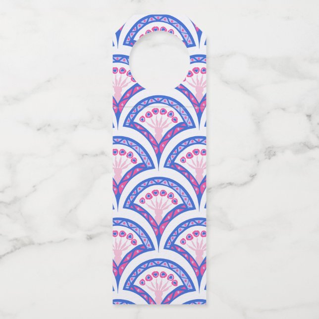 blue floral damask pattern  bottle tag (Front)