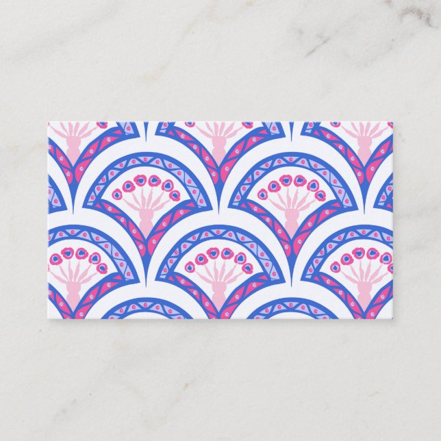 blue floral damask pattern  business card (Front)