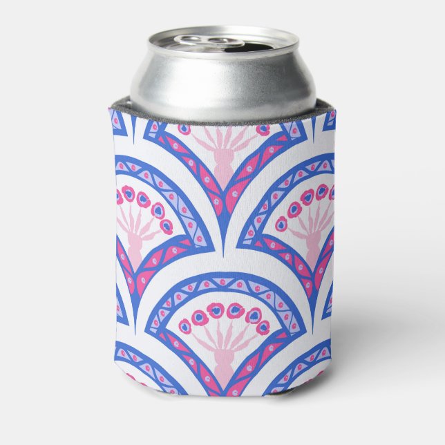 blue floral damask pattern  can cooler (Can Back)