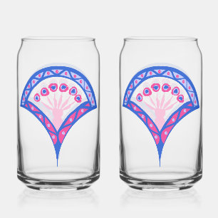 blue floral damask pattern  can glass