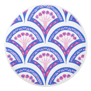 blue floral damask pattern ceramic knob