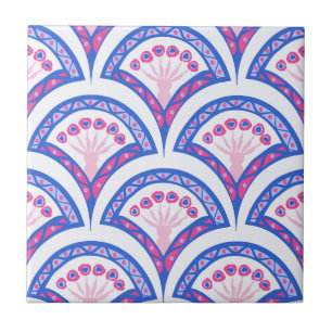 blue floral damask pattern ceramic tile